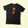 playera negra con diseño naranja de mano y balon abstractos, diseño por viva basquet