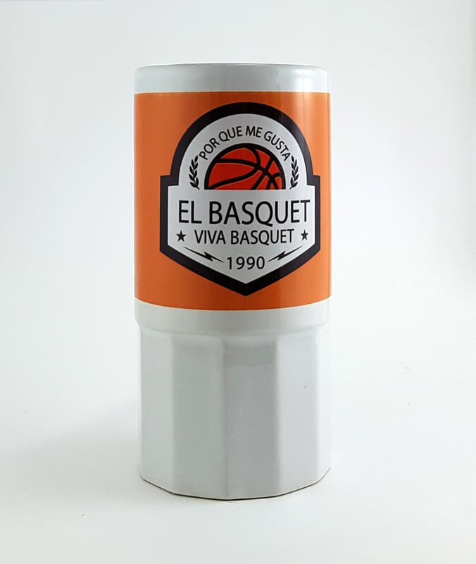 tarro con diseño de escudo basquetboleroa la venta en viva basquet tienda