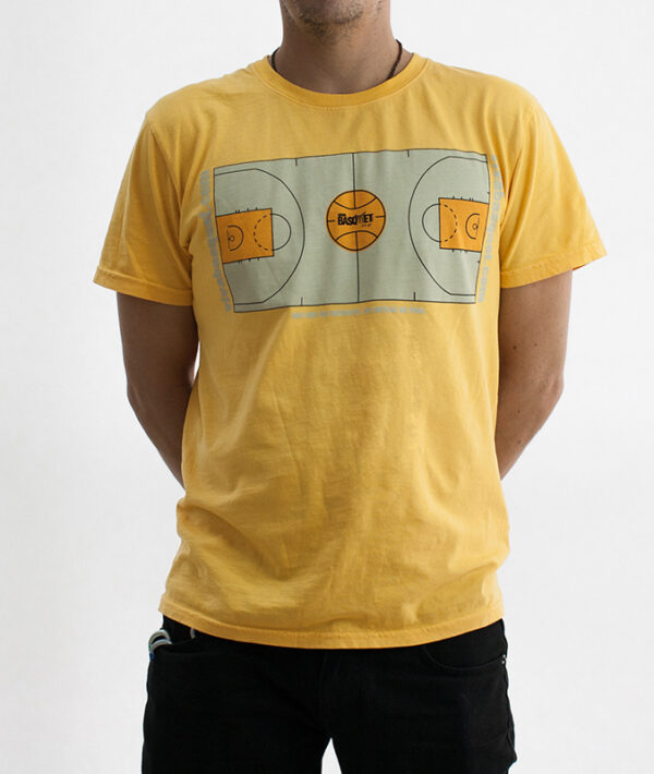 playera amarilla con diseño único de cancha basketball a la venta en viva basquet tienda