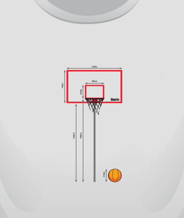 Playera para hombre color blanco con diseño único de las medidas de un tablero de basquetbol.