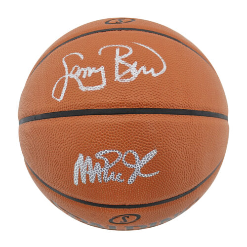 Balón Spalding original firmado por Larry Bird y Magic Johnson