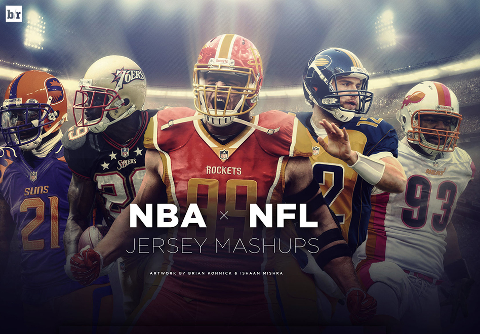 simulación de los jerseys de la NFL como si fueran los equipos de la NBA