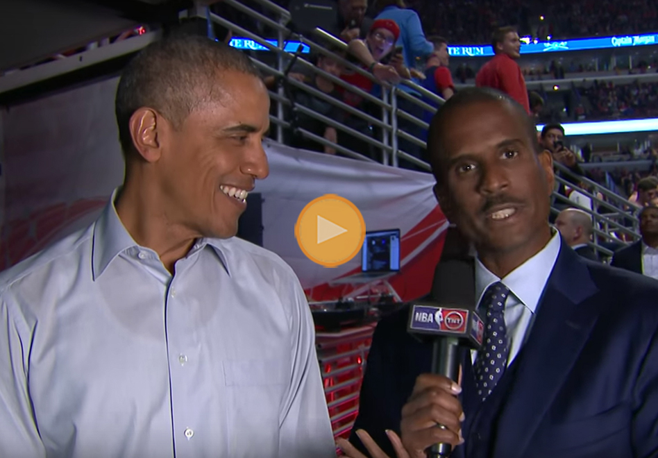 entrevista con Barack Obama en el inicio de temporada de la NBA en el juego de cavs vs bulls