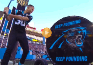 Stephen Curry es uno de los grandes fanáticos de las Panteras de Carolina y durante la ceremonia de inicio del Super Bowl 50 fue el encargado de tocar el tambor “Keep Pounding” que marca el ingreso al campo de los jugadores