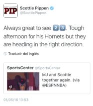 twitter de pippen sobre la visita sorpresa que le hizo a jordan