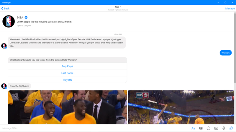 La NBA lanzó un chatbot en Facebook Messenger durante las Finales