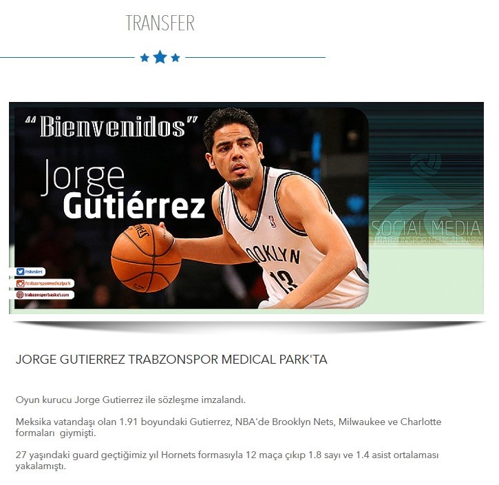 Dan la bienvenida a Jorge Gutiérrez en el Trabzonspor Medical Park