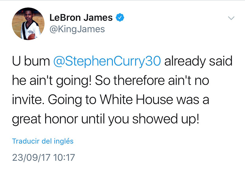 Los Warriors no irán a la Casa Blanca, aqui el comentario de LeBron JAmes en twitter