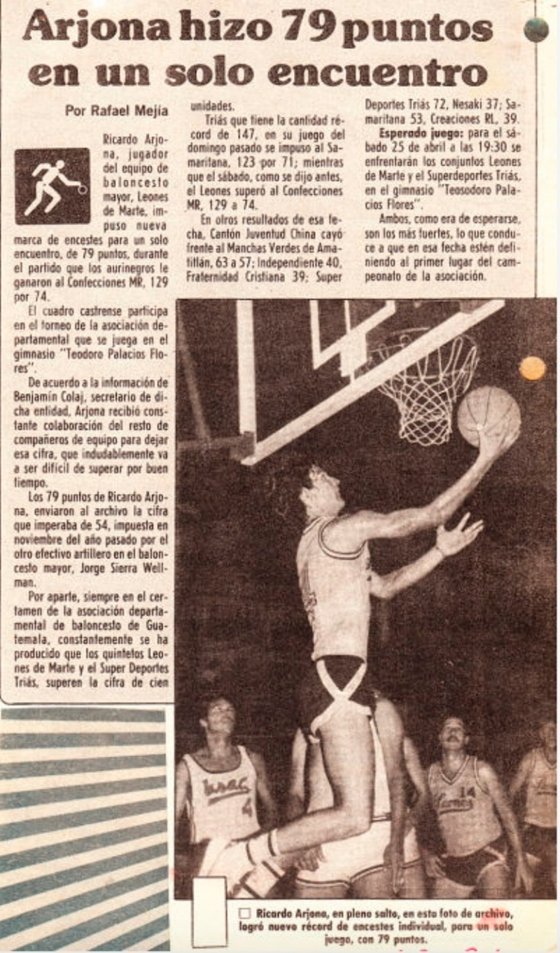 Ricardo Arjona, estrella del basquetbol